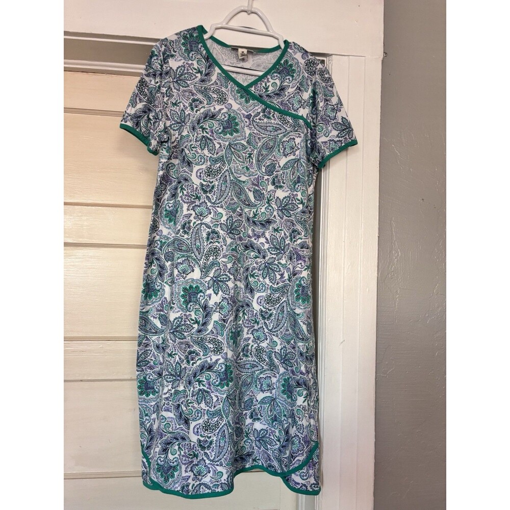 Appleseeds Dress Medium Green Blue Purple Womens Dress Short Sleeve